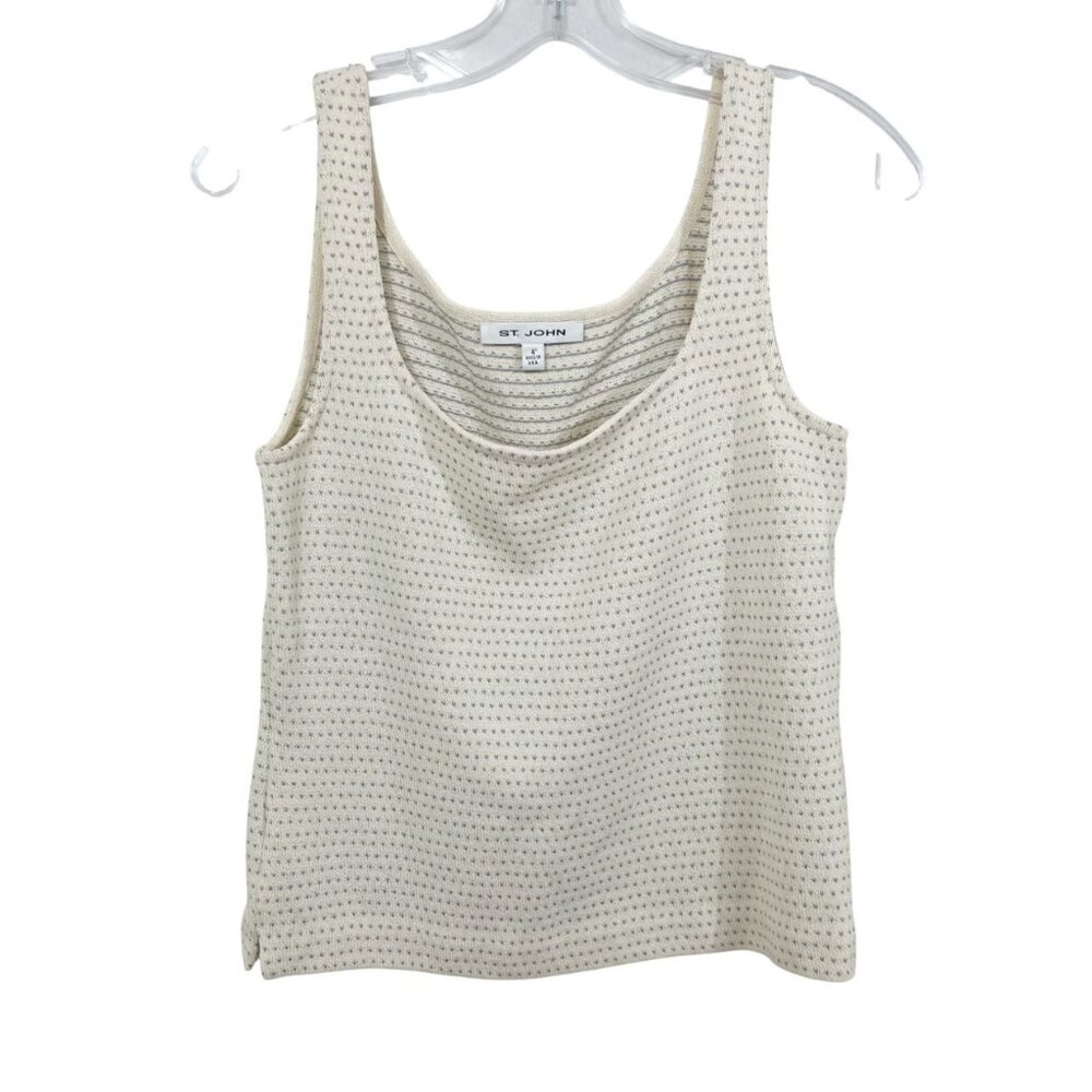 St.‎ John Santana Knit Cream & Gray Dot Tank Top Made in USA - Size 4